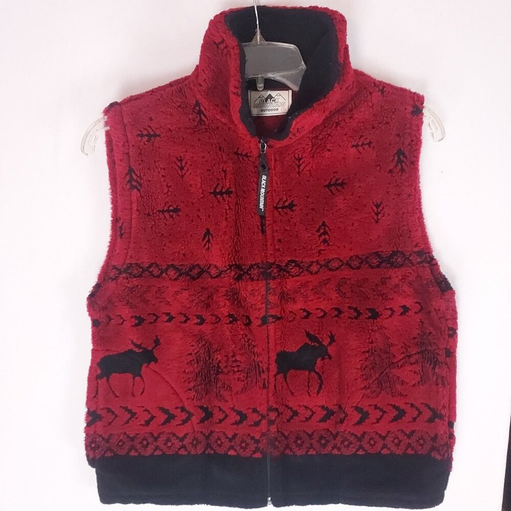 Black Mountain Vest Womens Small Fleece Nature Moose Full Zip Northern